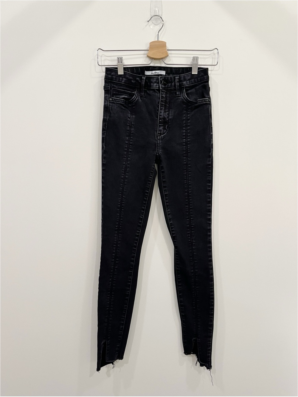 Sam Edelman Stiletto High Rise Skinny Ankle Jeans Black Coated Raw Hem Size 26 - Picture 2 of 11
